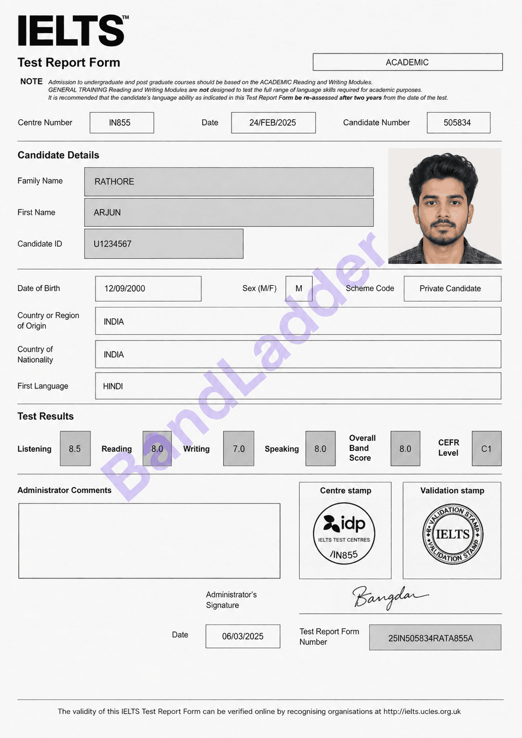 BandLadder IELTS result sheet 2