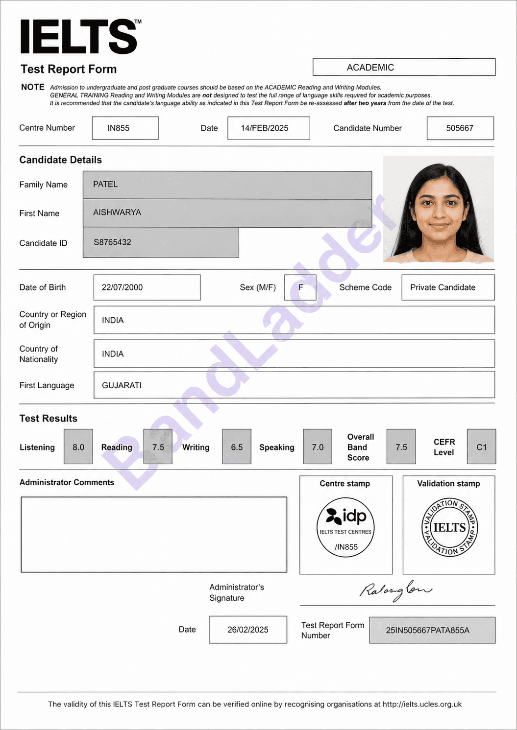 BandLadder IELTS result sheet 4