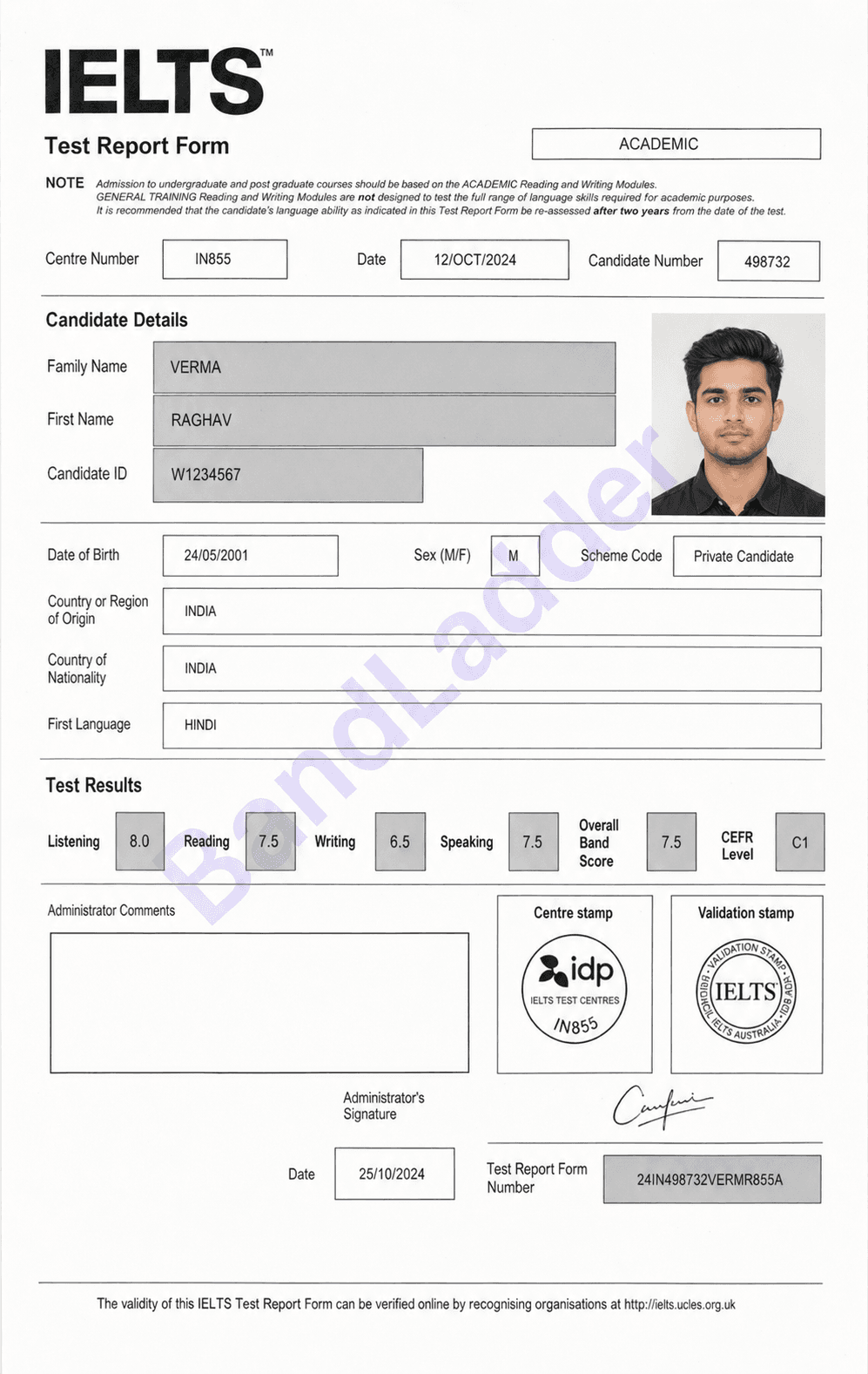 BandLadder IELTS result sheet 5