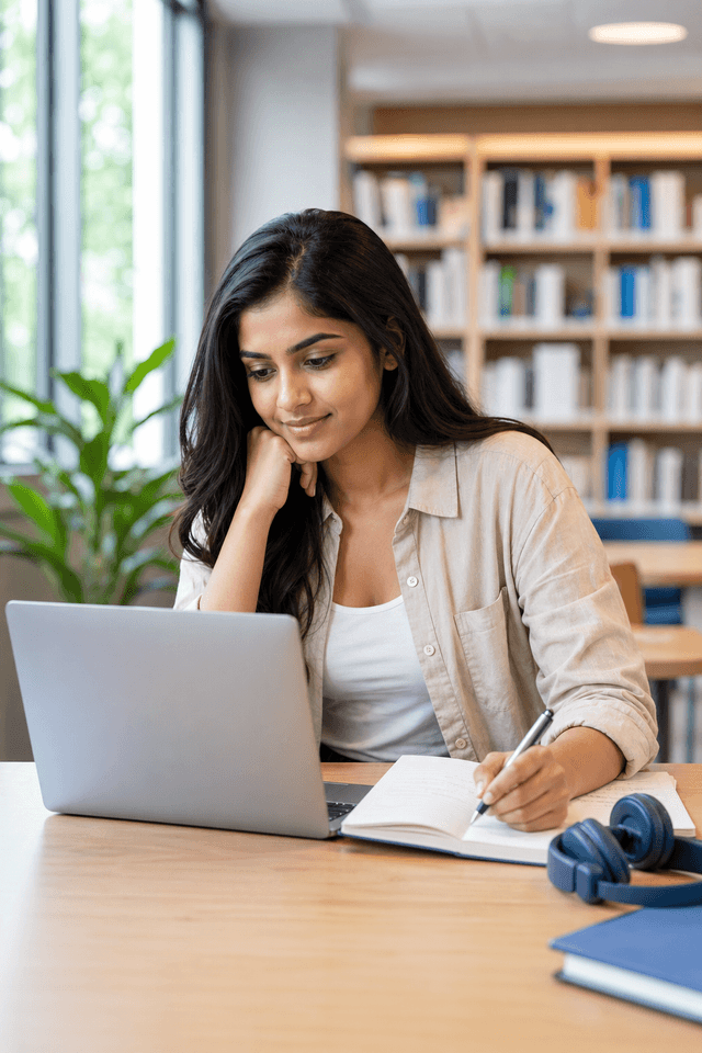 PTE learner studying with laptop